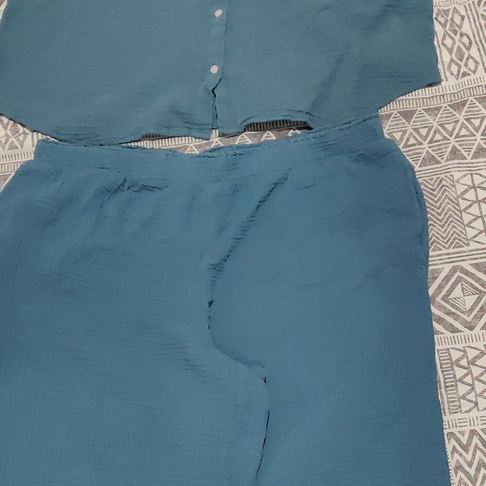 Jessica Simpson Women’s XXL Blue Gauze Cotton 2-Piece Set Top & Pants